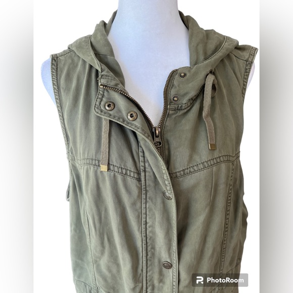 Kenneth Cole Reaction Olive Green Military Hooded Vest - Picture 9 of 12